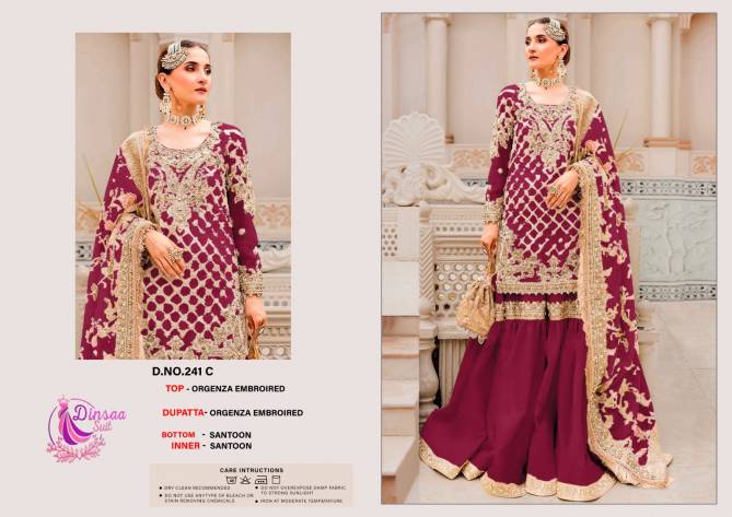 Dinsaa 241 A To D Heavy Embroidery Organza Pakistani Suits Wholesale Price In Surat